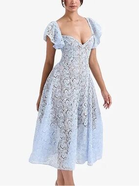 NWT House of CB House of CB Austen lace flutter sleeve midi dress in Ice Water